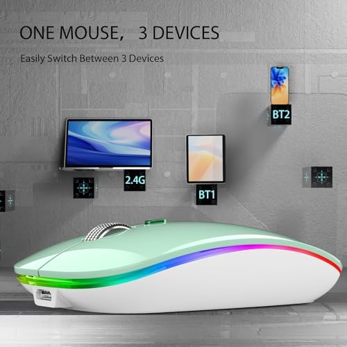 TENMOS Sleek LED Bluetooth Mouse – Ultra-Quiet Rechargeable Wireless Mouse with Type C Adapter for Laptops, Mac Books & i Pads – Bluetooth 5.1 & 2.4 GHz Universal Compatibility in Vibrant Blue – Perfect for Home, Office, and On-the-Go Productivity