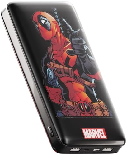 Marvel Deadpool 10,000 m Ah Power Bank – Stylish Portable Charger for All Devices, Quick USB Charging for Marvel Fans – Perfect Gift for Men, Women, and Teens Who Love Deadpool – Ultimate Convenience with Enhanced Compatibility and Speed