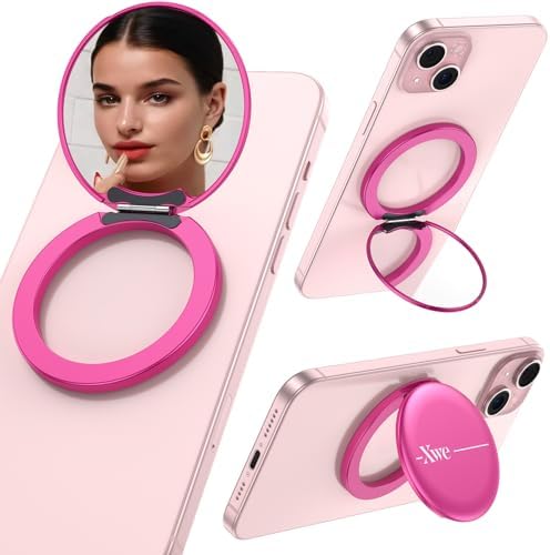 Cell Phone Stand Compatible with Magsafe Mirror Mount [Anti-Scratch & Portable] Girls Women Magnetic Travel Makeup Mirror Desk Fits for iPhone 16/15/14/13/12 Plus Pro Max (Pink) – Enhanced Compatibility and Speed