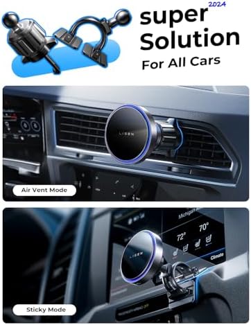 LISEN for 15W MagSafe Car Mount Charger,2025 Super Solutions for All Cars,100% Ultra Stabilized Clip & Nano Adhesive Base,Charge While Using Fits iPhone 16 15 14 13 12,Samsung with MagSafe – Enhanced Compatibility and Speed