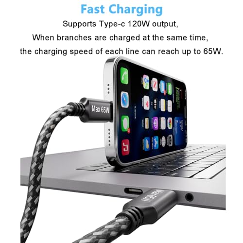 High-Performance 2 in 1 USB C to USB C Fast Charging Cable – 4.9 ft Length, 120 W Power Delivery & 6 A Speed for i Phone 15, Mac Book, Galaxy & More – Tangle-Free, Durable Design for Home, Office, and Travel – Ultra-Fast Data Transfer for Seamless File Sharing and Enhanced Productivity