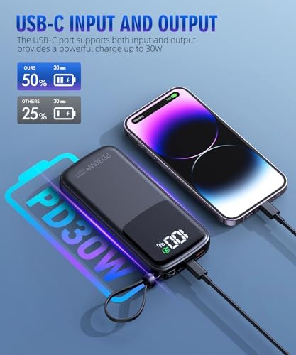 Ultimate UYAYOHU 15000 m Ah Portable Charger with Built-in AC Plug and Dual Output Cables – Lightweight Power Bank for Fast Charging i Phones, Samsung Devices & i Pads – LED Display for Instant Battery Monitoring – Perfect for On-the-Go Lifestyle