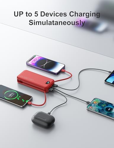 Ultra-Portable 20000 m Ah Power Bank with Built-In Cables & AC Plug | PD 20 W Fast Charging for i Phone, Samsung, Android | LED Display Travel Charger – Charge Multiple Devices Seamlessly and Stay Powered On-the-Go