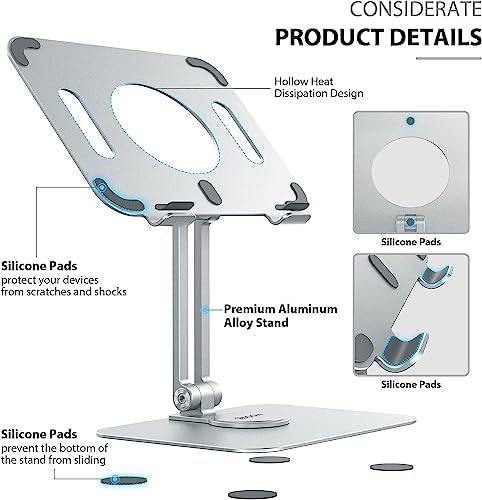 BSOON Adjustable i Pad Stand – Versatile Tablet Holder for i Pad Pro, Air, Mini & Samsung Tablets – Ergonomic Desktop Mount with Non-Slip Base for Enhanced Stability – Lightweight Silver Design for Home and Travel Convenience – Perfect for Streaming, Video Calls, and Hands-Free Use