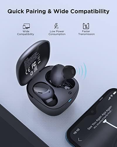 HTC Advanced Bluetooth 5.3 True Wireless Earbuds – Premium Noise Cancelling In-Ear Headphones with Touch Controls and Built-in Microphone, 22 Hours of Playtime, Waterproof Design – Stylish Black Finish for Android & i OS Compatibility
