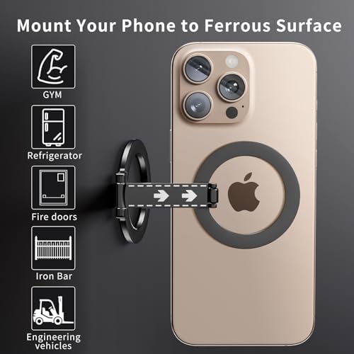 Mag Safe Universal Phone Grip & Kickstand for i Phone 12-16 Pro Max – Versatile Double-Sided Magnetic Holder for Secure Handling & Hands-Free Viewing in Gym, Kitchen & Beyond – Sleek Black Silicone Design for Stylish Convenience and Optimal Performance