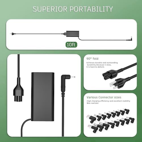 Ultimate 90 W Universal AC Laptop Charger with 16 Interchangeable Tips for Broad Compatibility and Fast Charging – Ideal Replacement for Dell, HP, Acer, Asus, Lenovo, and More – Global Input/Output Voltage Support 100-240 V 50/60 Hz – Reliable Power Supply for Notebooks and Ultrabooks – Exceptional Customer Support Guaranteed