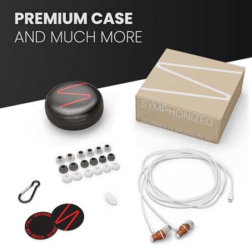 Experience Exceptional Sound: Symphonized Bubinga Wood i Phone Earbuds with Deep Bass and 90% Noise Cancellation, 3 D Audio Technology, Lightning Connector, and Built-in Microphone for Effortless Control – Perfect Compatibility from i Phone SE to 14