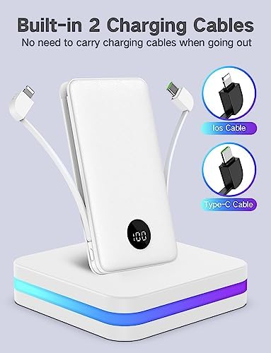 Ultra-Slim 12000 m Ah Portable Charger with Built-In Cables – 22.5 W Fast Charging Power Bank for i Phone & Android | LCD Display for Real-Time Battery Monitoring | Lightweight Travel Essential for On-the-Go Power Solutions