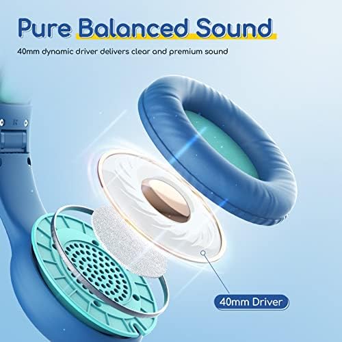 Kid-Friendly Foldable Wired Headphones with Microphone – Volume Limiting Safety (85/94 d B) for Hearing Protection, Share Port for Collaborative Audio, Ideal for Tablets, PCs, and School Use – Enhanced Type C Compatibility for Optimal Sound Quality and Comfort