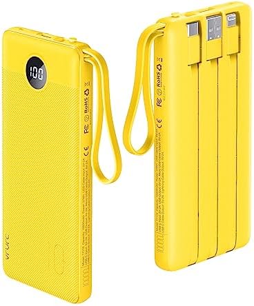 VRURC 10000 m Ah Portable Power Bank with Integrated Cables and LED Battery Indicator – Slim, Lightweight Travel Charger with Dual Input and Five Outputs for Effortless Device Charging – Ideal for Smartphones and Tech Gadgets – Stylish Blue Design (1 Pack) – Ultimate Convenience and Compatibility