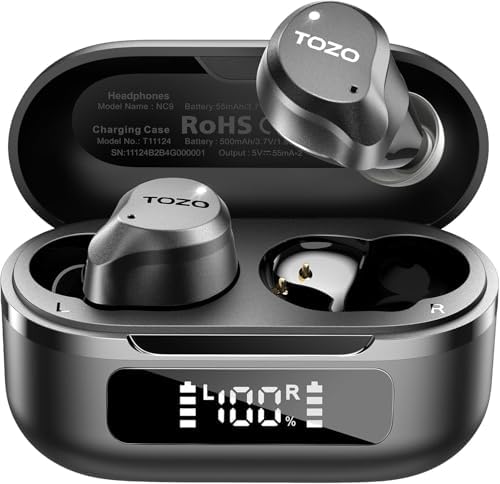 TOZO Premium Hybrid Active Noise Cancelling Wireless Earbuds – Advanced Bluetooth 5.3 Technology with 59-Hour Playtime, 6-Microphone Clarity for Crystal-Clear Calls, IPX8 Waterproof for Ultimate Durability, App-Controlled Customizable 32 EQ Settings for Personalized Audio Experience – Ideal for Active Lifestyles and Audiophiles Seeking Exceptional Sound Quality