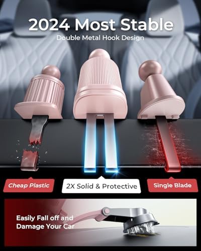 Universal Smartphone Air Vent Car Mount with Dual Metal Hook for Secure One-Hand Use – Sleek Black Design for i Phone & Android Devices, Effortless Navigation & 360-Degree Rotation, Essential Driving Accessory for Safety and Convenience