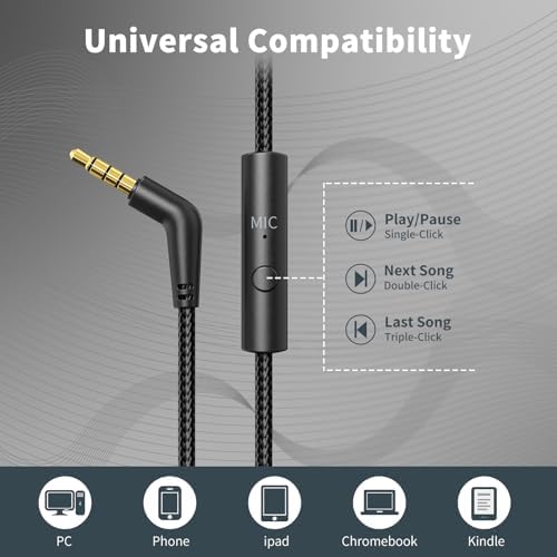 Versatile Over-Ear Wired Headphones with Integrated Microphone – Premium Sound Experience with Foldable Design and 4.9 ft Tangle-Free Nylon Cord – Perfect for Travel, Daily Use, and Multimedia Engagement (Black)