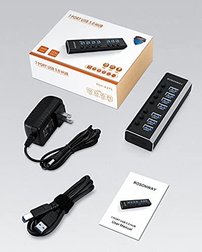 Elevate Your Connectivity with the Rosonway 7-Port Powered USB Hub – Ultra-Fast 10 Gbps Data Transfer, Dual USB-C 3.2 & Four USB 3.0 Ports, Individual Switches for Custom Control, Sleek Aluminum Design, Perfect for Laptops and PCs – RSH-A107 C, Maximize Productivity Effortlessly