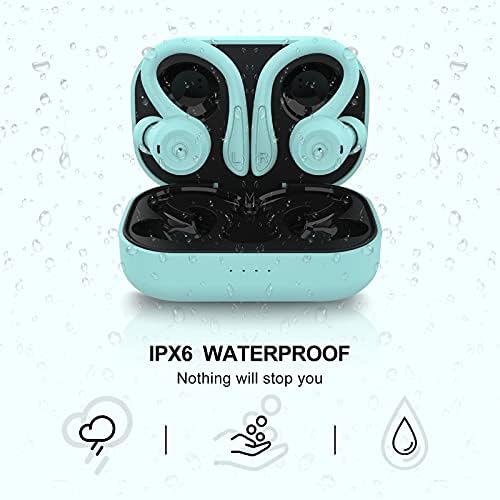 Ultimate Green Wireless Earbuds with Earhooks – Bluetooth 5.1 Noise Cancelling Sports Headphones, Waterproof Design for Secure Fit During Workouts, Compact Earphones for Enhanced Sound Quality and Durability