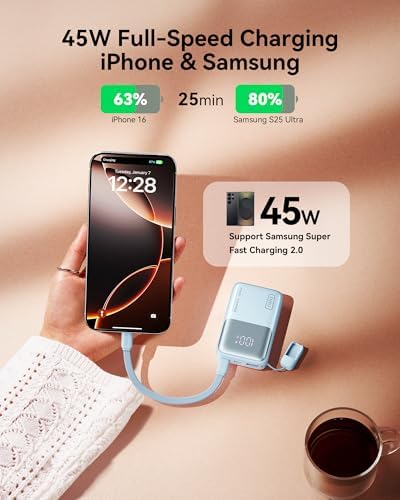 INIU Ultra-Compact 10,000 m Ah Power Bank – 45 W PD Fast Charger with Detachable USB-C Cable – Ultimate Portable Solution for i Phone 16, Samsung S24 & Mac Book Air – Unmatched Safety with 3-Year Warranty – Redefining Mobile Charging Efficiency and Convenience