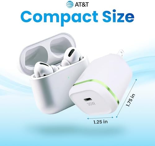 AT&T 40 W USB-C Fast Charging Wall Adapter – Ultimate Travel Companion with Foldable Prongs for i Phone, i Pad, Samsung Galaxy, Google Pixel & More – Universal Compatibility for Rapid Power Delivery Anytime, Anywhere