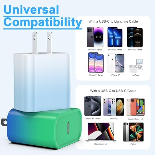 i GENJUN 4 Pack USB C Fast Charger Block – 20 W Power Delivery 3.0 Wall Adapter for i Phone 16/15/14, Galaxy & Pixel – Portable Type C Power Adapter for Air Pods Pro – Compact Travel Essential with Superior Speed and Compatibility