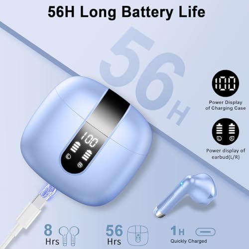 Cutting-Edge Bluetooth 5.4 Wireless Earbuds with 30-Hour Battery Life – Advanced ENC Noise Cancellation for Crystal-Clear Calls, IP7 Waterproof Protection, and Immersive 3 D Bass Audio – Sleek Dark Blue Design Perfect for Music Aficionados and Professionals – Includes LED Charging Case for Effortless Convenience and Compatibility with Android & i OS Devices
