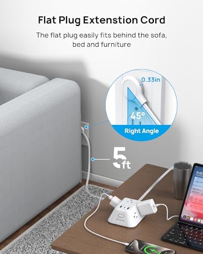 Ultimate Desk Clamp Power Strip: 5 AC Outlets & 3 USB Fast Charging Ports, Mountable Surge Protector for Home Office & Gaming, Fits 1.97″ Thick Table Edges, 6 FT Flexible Extension Cord, Enhance Productivity & Organize Your Workspace