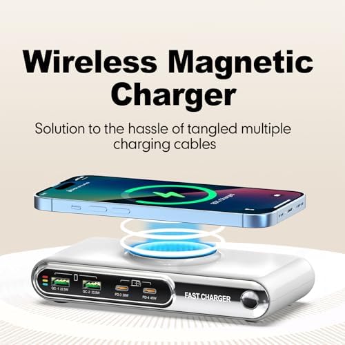 Revolutionary 6-in-1 USB C Charging Hub with LED Color Nightlight – 72 W 4-Port Magnetic Wireless Charger for Phones, Tablets, and Laptops – PD45 W and QC3.0 Fast Charging Technology for Ultimate Device Compatibility and Speed – Ideal for Home and Office Use