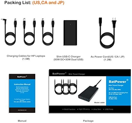 Ultra-Slim 120 W Bat Power A90 H Charger for HP Laptops – Fast Dual USB QC Charging Adapter for Pavilion, Envy, Spectre, and More – Versatile Compatibility & Enhanced Performance for Efficient Power Supply