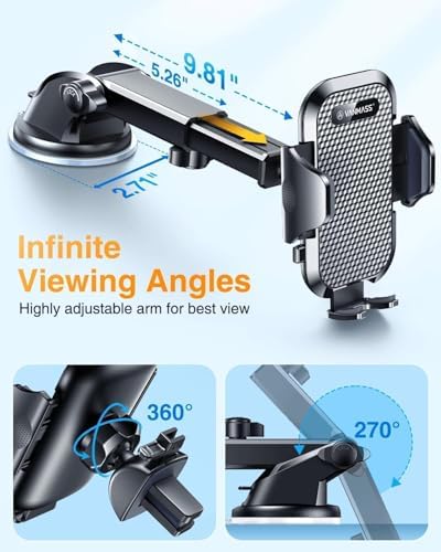 VANMASS Military-Grade Car Phone Holder – Maximum Durability for i Phone 16, 15 Pro Max, 14, 13 & Android Devices – Ultimate Dashboard, Windshield & Vent Mount with Secure Suction & Clip Mechanism for Safe Navigation – 360-Degree Adjustable Viewing for Effortless Access – Heavy-Duty Cell Cradle for Confident Driving