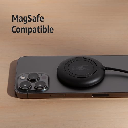 AT&T 15 W Magnetic Qi Wireless Charging Pad with Built-in Ring Stand – Fast USB-C Power Delivery for i Phone, Samsung Galaxy & Google Pixel – Sleek, Case-Friendly Design for Effortless Charging and Hands-Free Use