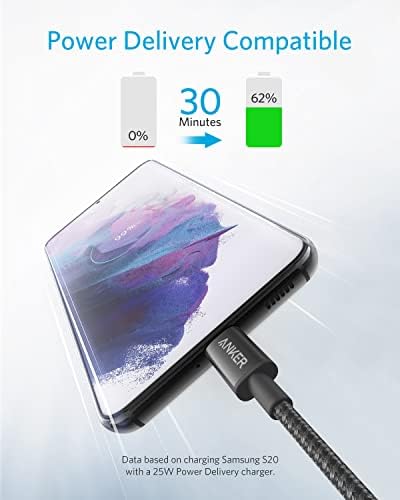 Anker 6 FT USB C to USB C Charging Cable Pack – 60 W Fast Charge for i Phone 16 Series & i Pad Mini 6 – Durable Nylon Braided Design, Enhanced Compatibility & Flexibility for All USB-C Devices (5 Pack)