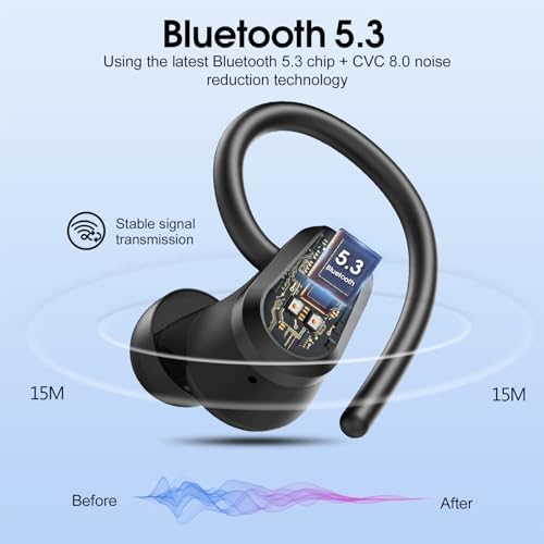 Jet Black Bluetooth 5.3 Wireless Earbuds with 50-Hour Playtime – Superior Deep Bass Audio, IP7 Waterproof Design, Active Noise Cancellation for Seamless Workouts and Calls – Ultimate Comfort and Durability for On-the-Go Listening