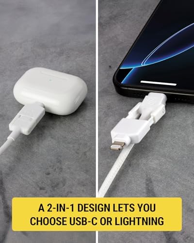 Scosche CCi4 B4 PWT 4 FT 2-in-1 Braided USB-C to Lightning & USB-C Charge Cable – Universal Fast Charging Cord for i Phone, i Pad, Galaxy & More – Durable Multi-Device Sync Solution for Home and On-the-Go Convenience