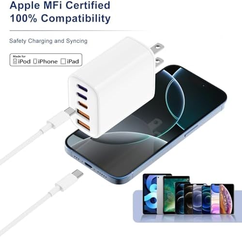 Fast Charging Multi-Port USB C Power Adapter – 5-Port 40 W Wall Charger for i Phone 16 Pro Max, 16 Pro, 15 Pro Max, and More – Compact Cube Design with 3 USB-C and 2 USB-A Ports – Ideal for Efficient Device Charging in Homes and Offices – Built-in Safety Features for Overcharging Protection – Perfect for Busy Professionals and Families