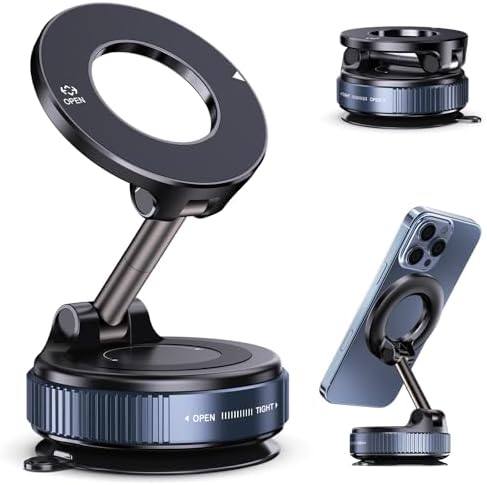 Revolutionary Magnetic Vacuum Suction Phone Holder – Versatile Hands-Free Device Mount for Cars, Gyms, and Smooth Surfaces – Maximum Stability for All Smartphones Including i Phone and Android – Stylish Black Design with Retractable and Foldable Features for Ultimate Portability