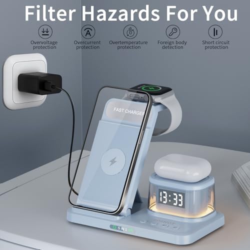Elevate Your Charging Game: 5-in-1 Foldable Wireless Fast Charger with Integrated Night Light & Transparent Clock for Apple Devices – Ideal for i Phone 16/15/14/13/12/11 Pro Max, Apple Watch, and Air Pods – Sleek Green Design for Ultimate Portability and Style