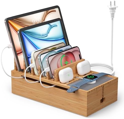 Pezin & Hulin Premium Cable Management Box – Multi-Device Charging Station with 5-Port Adapter & 6 Versatile Cables – Elegant Natural & Black Design for Seamless Organization and Clutter-Free Living – Ideal for Home Offices and Modern Spaces