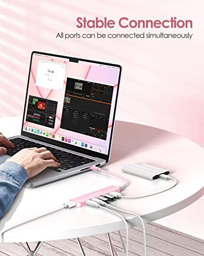 LENTION 4 K HDMI USB C Hub – Multiport Adapter with 3 USB-A Ports, USB-C Data Port, and 100 W PD Charging for Mac Book Pro/Air, i Phone 15 Pro/Pro Max, Surface, and Chromebook – Stylish Rose Gold Design for Seamless Connectivity and Enhanced Productivity