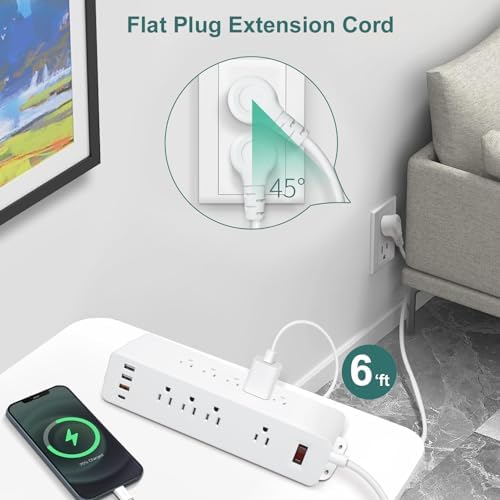 Maximize Your Charging Potential with Hdc Tek’s 9-Outlet Wall-Mount Power Strip – Featuring 3 Fast-Charging USB-A Ports & 1 PD USB-C Port, Sleek Flat Plug Design for Efficient Space Management, Ideal for Office, Home, and Dorm Use – Reliable Surge Protection & Stylish Black Finish for Modern Aesthetics