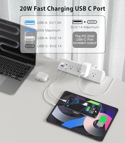 Ultimate Desk Clamp Power Strip with USB C – 4 AC Outlets & 4 Fast Charging USB Ports – 14 AWG Cord for Optimal Power – Secure Edge Mount Design Fits 1.96″ Tablets – Sleek Black Finish – Ideal Office & Nightstand Solution for Enhanced Productivity
