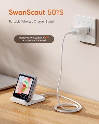 Sleek Foldable Wireless Charging Stand for Samsung Z Flip Series: Fast Power Solution for Galaxy Z Flip 6/5/4/3 & Razr+ (Black) – Portable, Case-Friendly Design for Tangle-Free Charging Experience