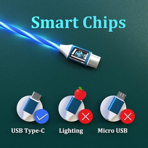 Illuminate Your Charging: 2-Pack LED USB A to C Charger Cable – Vibrant Light-Up Type C Cord for i Phone 15, Samsung Galaxy S21/S20/S10/S9/S8, Note 20, LG V30/V20/G6 – 78-Inch Durable Fast Charging Solution in Purple & Green