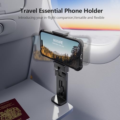 Mii KARE Universal Airplane Phone Holder – Innovative 360-Degree Rotating Smartphone Mount for Ultimate In-Flight Entertainment, Lightweight and Durable Travel Companion for Effortless Viewing on Tray Tables, Perfect for Long Flights and Quick Getaways
