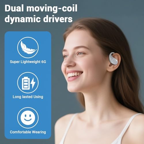 Souroyea Bluetooth Open Ear Earbuds – Lightweight Wireless Headphones with Deep Bass Sound, Built-in Microphone, LED Battery Indicator, Perfect for Fitness and Sports, Compatible with i Phone & Android Devices, Ultimate Comfort for Active Lifestyles