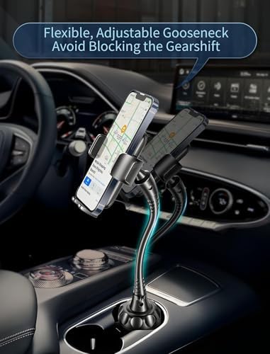 TOPGO Ultra-Sturdy Gooseneck Cup Holder Phone Mount for Car – Enhanced Stability Smartphone Cradle Compatible with i Phone 16 Pro Max & More – Adjustable Viewing Angle & Easy Installation – Premium Black Finish for Modern Drivers