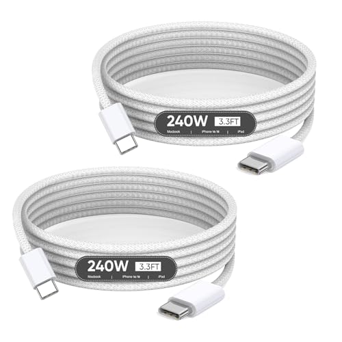 USB C to USB C,240W USB-C Woven Charge Cable,6.6ft 2Pack USB C Cable Fast Charging Cord for Apple MacBook Pro/MacBook Air,iPad Pro/Air,iPad mini,iPhone 16 15 Pro Max Plus Compatible 140W/100W/60W/45W – Enhanced Compatibility and Speed