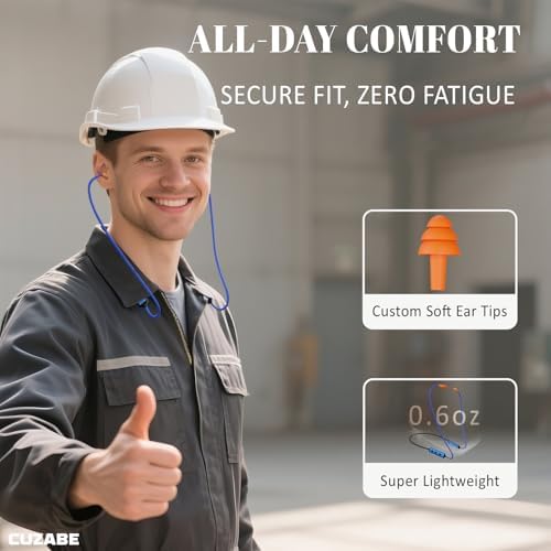 Cuzabe OSHA-Compliant Bluetooth Earplug Headphones – Advanced Noise-Canceling Neckband Earbuds with 20-Hour Battery Life & Customizable Fit for Enhanced Workplace Audio Safety and Comfort