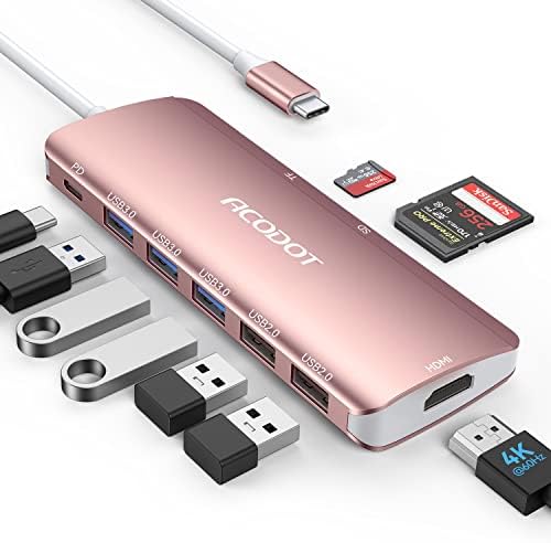 Acodot 9-in-1 USB C Hub: Ultimate 4 K HDMI Adapter with 3 USB 3.0 Ports, SD/TF Reader & 100 W Power Delivery – Stylish Purple Multiport Hub for Mac Book, HP, XPS & More – Boost Your Productivity with Seamless Connectivity and Fast Charging
