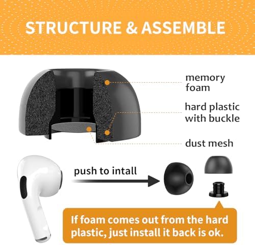 Ultimate Comfort Memory Foam Ear Tips for Apple Air Pods Pro 1 & 2 | Enhanced Noise Isolation & Secure Fit | 3 Large Pairs for Immersive Audio Experience | Perfect Replacement Earbud Accessories