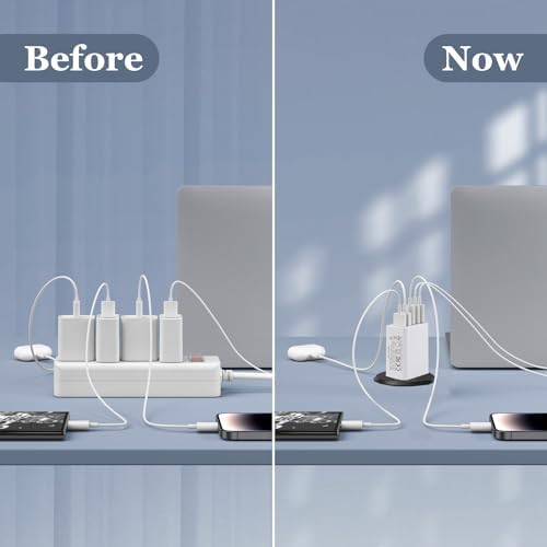 50 W Dual-Pack USB C Charger Block – High-Speed 5-Port Fast Charging Solution for i Phone 12-16 & Samsung Galaxy S23/S24 – Compact Multi-Device Wall Charger with Safety Features for Home and Travel Efficiency