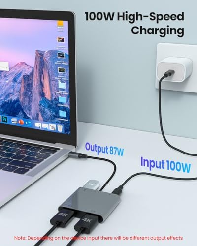 Fophmo Dual HDMI Adapter – 4 K@60 Hz USB C Hub with 100 W Power Delivery & USB-A Port for Enhanced Dual Screen Experience – Perfect for Gamers & Professionals Seeking Stunning Visual Clarity and Seamless Multitasking